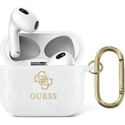 Guess Glitter Collection Θήκη Σιλικόνης με Γάντζο για Apple AirPods 3 Διαφανής