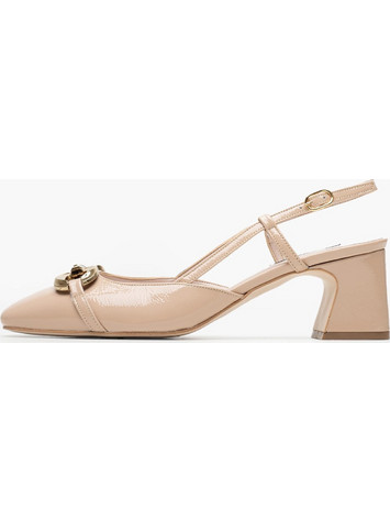 Mortoglou Γόβες Slingback Δερμάτινες με Χοντρό Χαμηλό Τακούνι Μπεζ 2548.52008A