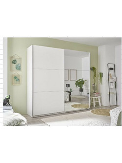 LH-homefurniture Δίφυλλη Ντουλάπα Ρούχων Συρόμενη Cantera με Καθρέπτη Λευκή 208x57x205cm