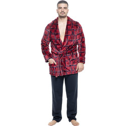 Koyote Χειμωνιάτικη Ανδρική Ρόμπα Fleece Καρό Μπορντό KG1311