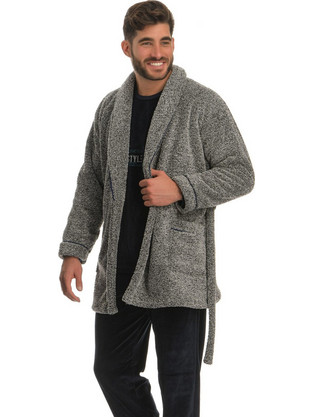 PNN Nightwear Χειμωνιάτικη Ανδρική Ρόμπα Fleece Ανθρακί 1251-0388