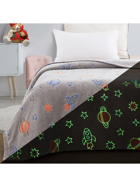 Beauty Home Art 6149 Παιδική Κουβέρτα Fleece Διάστημα Φωσφοριζέ 160x220 Γκρι