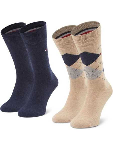 Tommy Hilfiger Ανδρικές Κάλτσες Ψηλές Navy Μπλε Μπεζ 2Pack 100001495-050