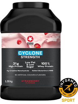 MaxiNutrition Cyclone Strength Strawberry Πρωτεΐνη Ορού Γάλακτος Χωρίς Γλουτένη 1.26kg