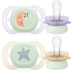 Philips Avent Ultra Start Nighttime Ορθοδοντικές Πιπίλες Σιλικόνης Νυκτός 0-2m Light Pink Yellow 2τμχ SCF075/17