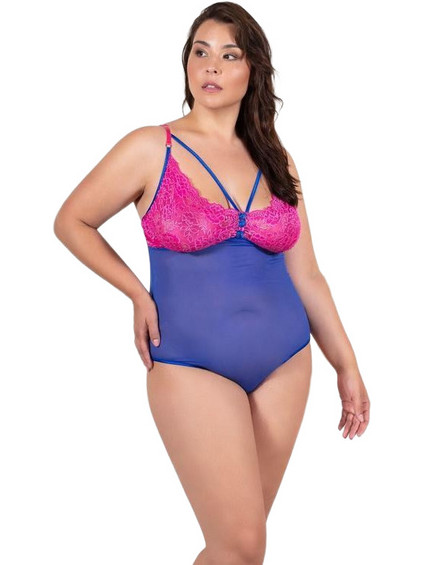 Milena By Paris Sexy Κορμάκι Slip See Through με Δαντέλα Μωβ Φούξια 20025