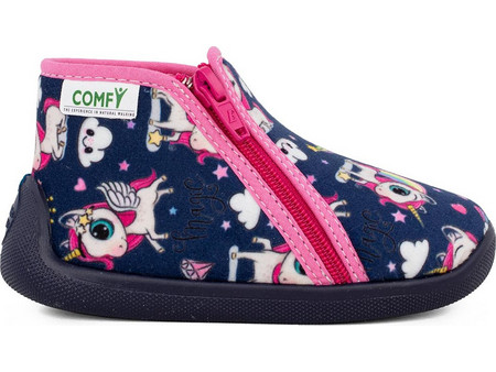 Comfy Χειμερινές Παιδικές Παντόφλες Μποτάκια για Κορίτσι Navy Μπλε Φούξια 0192
