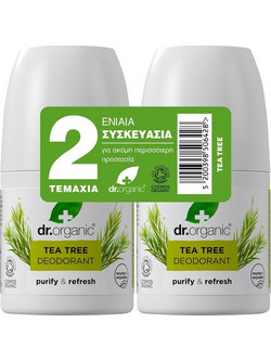 Dr. Organic Tea Tree Φυσικό Γυναικείο Αποσμητικό Roll On Χωρίς Αλουμίνιο 2x50ml