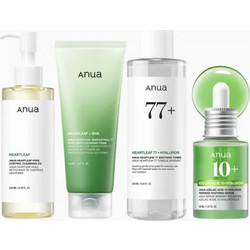 Anua Redness Soothing Essential Heartleaf Pore Control Cleansing Oil 200ml + Quercetionl Pore Deep Cleansing Foam 150ml + 77% Soothing Toner 250ml + Azelaic Acid 10 Hyaluron Redness Soothing Serum 30ml