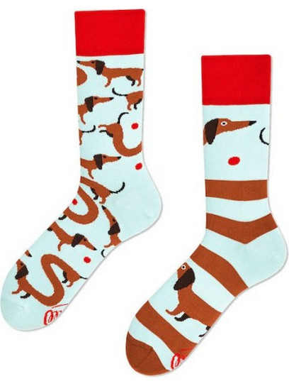 Many Mornings Sausage Dog Βαμβακερές Ανδρικές Κάλτσες Ψηλές με Σχέδια Τιρκουάζ
