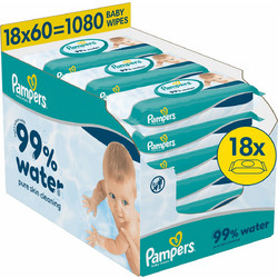 Pampers Μωρομάντηλα με Νερό Χωρίς Οινόπνευμα Άρωμα & Parabens 18x60τμχ