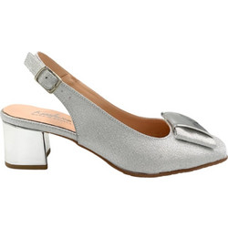 Blondie Γόβες Slingback Δερμάτινες με Χοντρό Χαμηλό Τακούνι & Φιόγκο Ασημί 1411