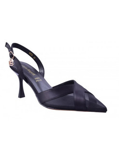 Laura Biagiotti Γόβες Slingback Δερμάτινες με Λεπτό Ψηλό Τακούνι Μαύρες LB-9677-A