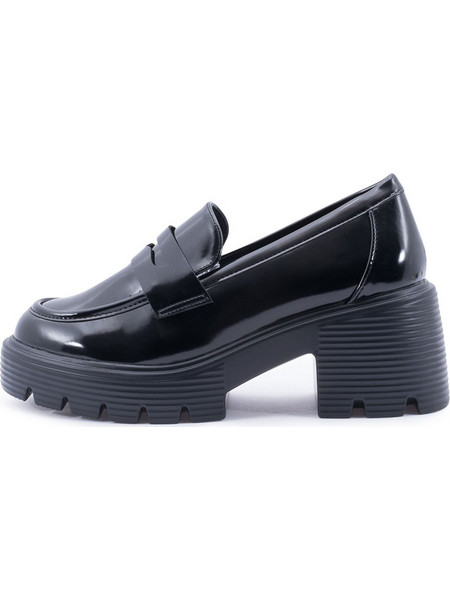 Love4shoes Γόβες Λουστρίνι με Χοντρό Χαμηλό Τακούνι Μαύρες 2407