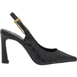 Exe Γόβες Slingback Δερμάτινες με Χοντρό Ψηλό Τακούνι Μαύρες V4700842597N