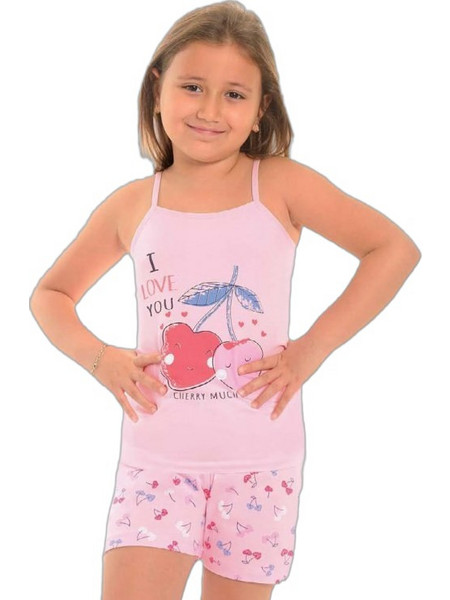 Little Frog Παιδική Πιτζάμα Βαμβακερή Καλοκαιρινή Ροζ 15001