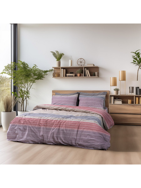 Beauty Home Σετ Σεντόνια Υπέρδιπλα Βαμβακερά 240x265 Glory Art 12371 Ροζ Γκρι