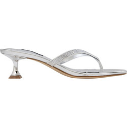 Nine West CRUISEH2 Γυναικεία Πέδιλα Δερμάτινα Ασημί με Λεπτό Χαμηλό Τακούνι 40-040