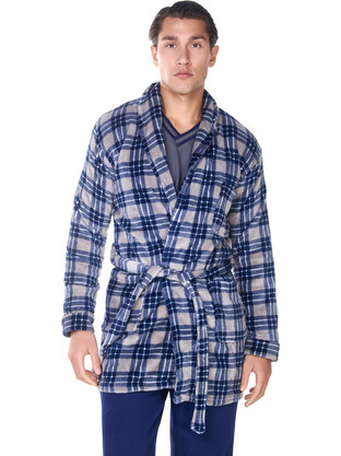 Comfort Χειμωνιάτικη Ανδρική Ρόμπα Fleece Καρό Μπλε 2526B0190