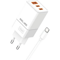 Beline BLN3CW65 Φορτιστής με Καλώδιο USB-C με Θύρα USB-A & 2 Θύρες USB-C 65W Quick Charge 3.0 & Power Delivery White