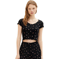 Tom Tailor Γυναικείο Καλοκαιρινό Crop Top Ριπ Μαύρο 1036617-31950