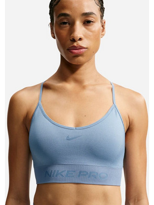 Nike Pro Seamless Αθλητικό Μπουστάκι με Μέτρια Στήριξη & Αφαιρούμενη Ενίσχυση Γαλάζιο IB9843-486