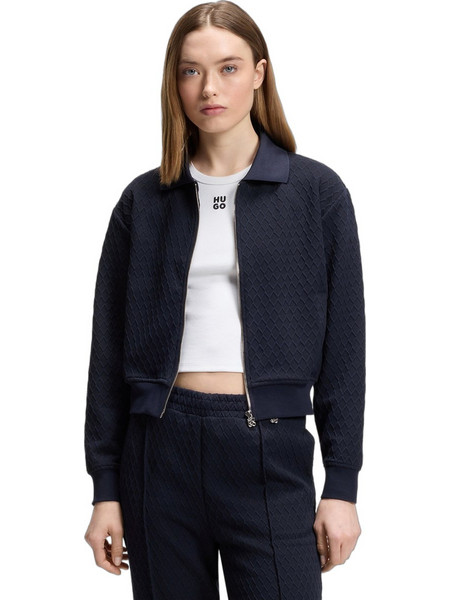 Hugo Boss Γυναικεία Ζακέτα Φούτερ Κοντή με Φερμουάρ Navy Μπλε 50563134-420