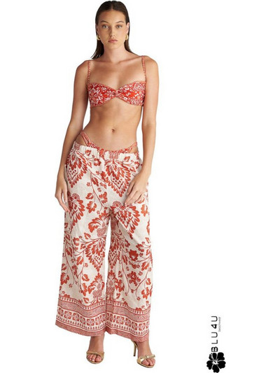 BLU4U Coral Damask Γυναικείο Παντελόνι Παραλίας Εκρού Κοραλί 26380420-20