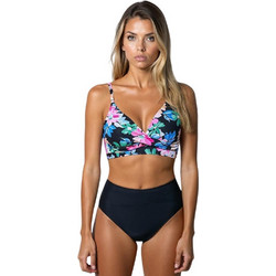 AnnaMu Bikini Set Τριγωνάκι Ψηλόμεσο Floral Μαύρο Πολύχρωμο A-1084