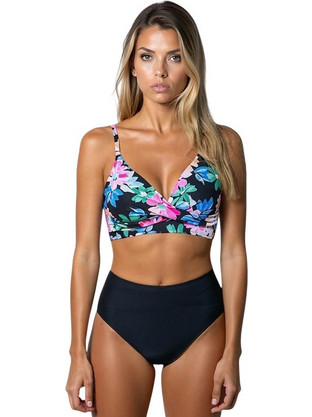 AnnaMu Bikini Set Τριγωνάκι Ψηλόμεσο Floral Μαύρο Πολύχρωμο A-1084