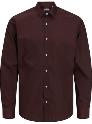 Jack & Jones Ανδρικό Πουκάμισο Βαμβακερό Μακρυμάνικο Κανονική Γραμμή Καφέ 12187222