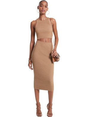 Michael Kors Μίντι Φούστα Υφασμάτινη Ψηλόμεση Pencil Ταμπά MF370AB4VR-211