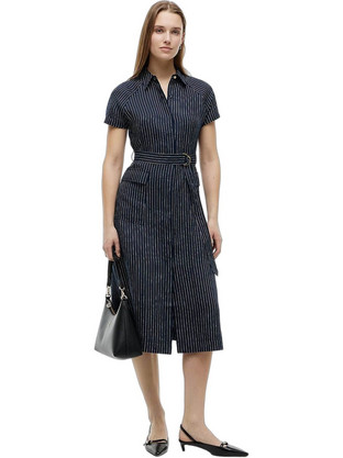 Tommy Hilfiger Midi Καλοκαιρινό Καθημερινό Φόρεμα Σεμιζιέ Navy Μπλε WW0WW49912