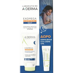 A-Derma Exomega Control Repairing Emollient Night Cream 200ml + Dermalibour+ Repairing CICA Cream 15ml