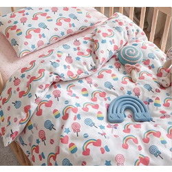 MayHome Σετ Παιδικά Σεντόνια Διπλά Βαμβακερά 200x240 Rainbow White Pink 4τμχ