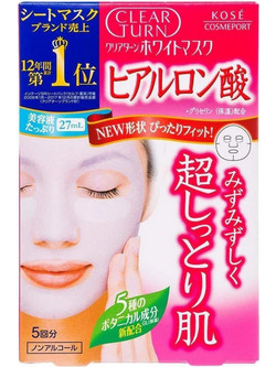 Kose Clear Turn White Hyaluronic Acid Sheet Μάσκα Προσώπου για Ενυδάτωση & Λάμψη με Υαλουρονικό 5τμχ