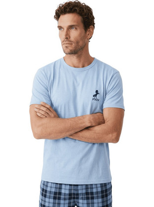 PNN Nightwear Καλοκαιρινές Ανδρικές Πιτζάμες Βαμβακερές Καρό Γαλάζιες 0261-0507
