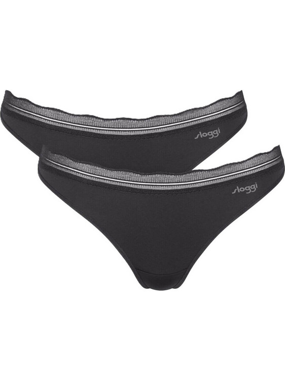 Sloggi Go Blush Γυναικεία String με Δαντέλα Μαύρα 2Pack 10228606-0004