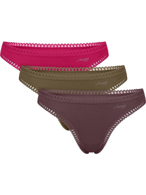 Sloggi Go Crush Βαμβακερά Γυναικεία String με Δαντέλα 3Pack 10219704-M023