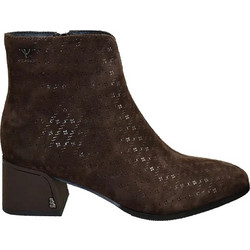 Versace 19V69 Γυναικεία Μποτάκια Αστραγάλου Suede Σοκολατί με Χοντρό Χαμηλό Τακούνι AMA587-M1154B