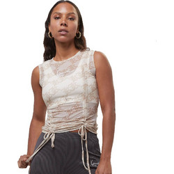 Karl Kani Γυναικείο Καλοκαιρινό Crop Top Εκρού KW232-016-2