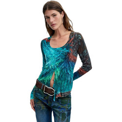 Desigual Wooly Ανοιξιάτικο Γυναικείο Σύνολο Ζακέτα Crop Top Πλεκτό Τιρκουάζ 26WWJF07