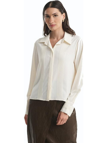 Fibes Fashion Μακρυμάνικο Γυναικείο Πουκάμισο Mονόχρωμο Λευκό 03-7504N