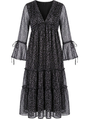 Funky Buddha Midi Βραδινό Φόρεμα Floral Μαύρο FBL014-123-13