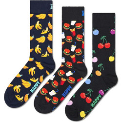 Happy Socks Banana Ανδρικές Κάλτσες Ψηλές με Σχέδια Navy Μπλε Μαύρες 3Pack P000990