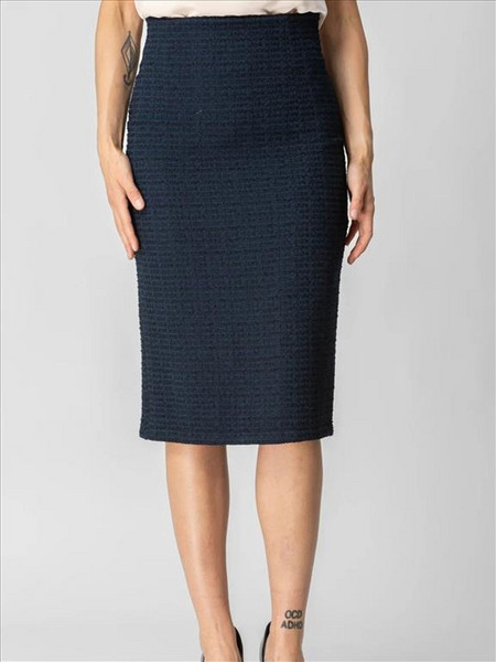 Chrisper Μίντι Φούστα Υφασμάτινη Ψηλόμεση Pencil Navy Μπλε 66210-04