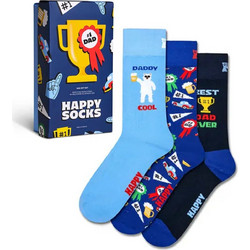 Happy Socks Ανδρικές Κάλτσες Ψηλές με Σχέδια Royal Blue Μαύρες Navy Μπλε 3Pack P006974