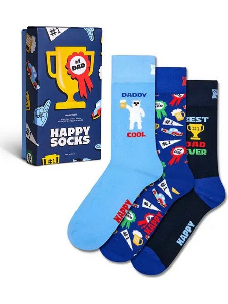Happy Socks Ανδρικές Κάλτσες Ψηλές με Σχέδια Royal Blue Μαύρες Navy Μπλε 3Pack P006974