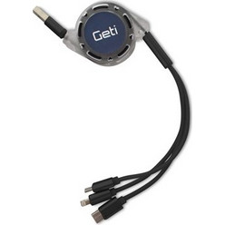 Cable Geti GCU 04 USB 3in1 silver retractable 1.1m