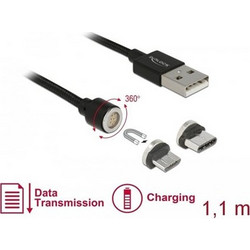 Delock Magnetic USB Data and Charging Cable Set for Micro USB / USB Type-C, black, 1m (85723)